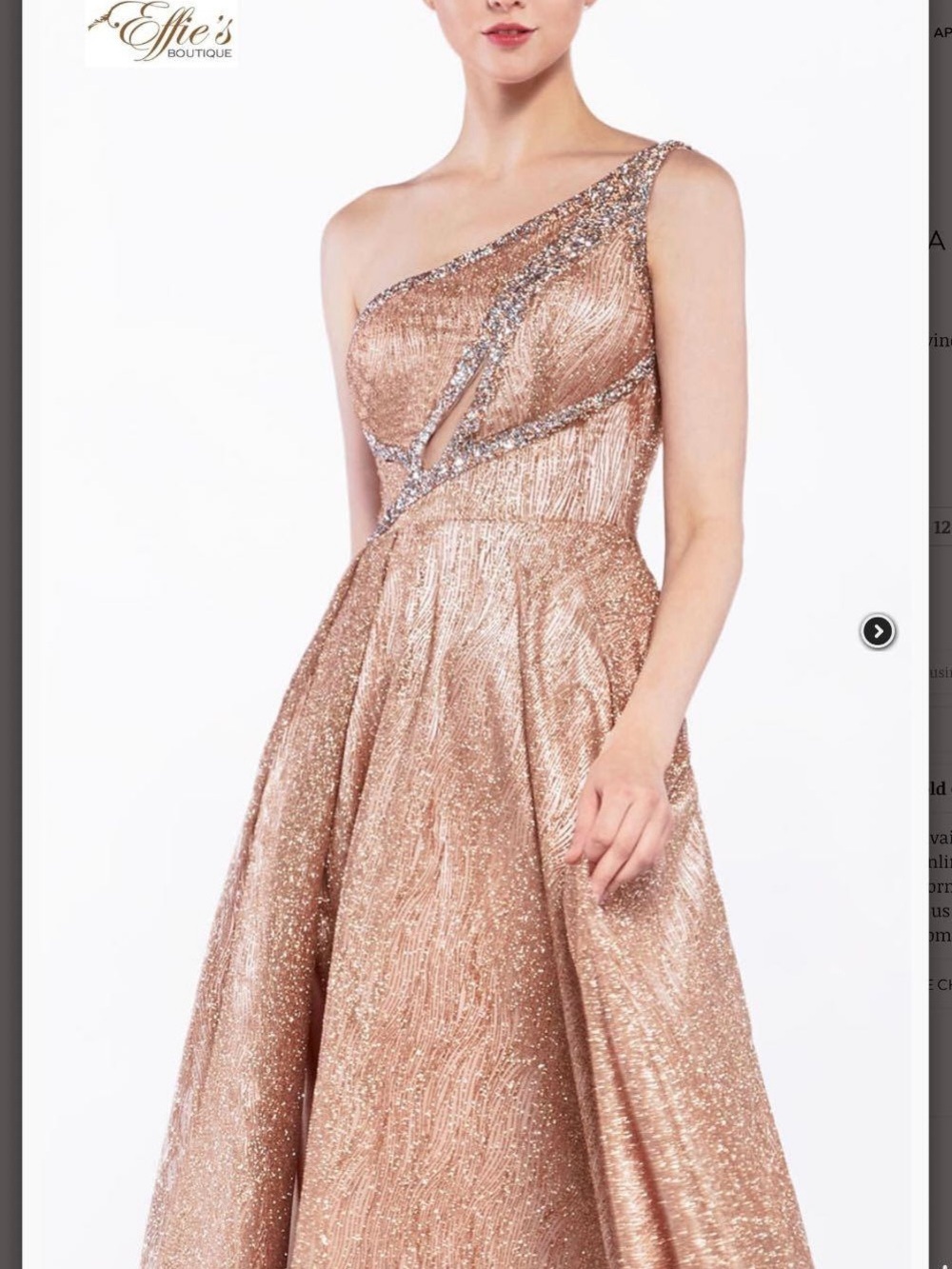 One-Shoulder Rose Gold Evening Gown or Prom Dress